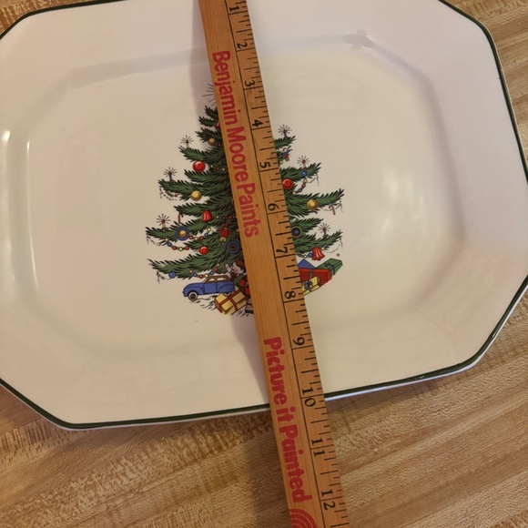 Cuthbertson 13" Rectangle Christmas Tree Serving Platter Narrow Green Line - Picture 3 of 7
